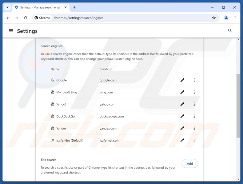 Entfernung von isafe-net.com aus der Google Chrome Standardsuchmaschine