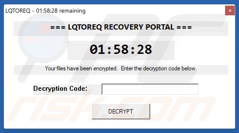 LQTOREQ Ransomware Pop-up-Nachricht