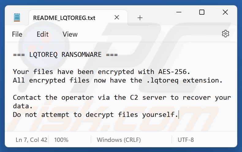 LQTOREQ Ransomware Textdatei (README_LQTOREG.txt)