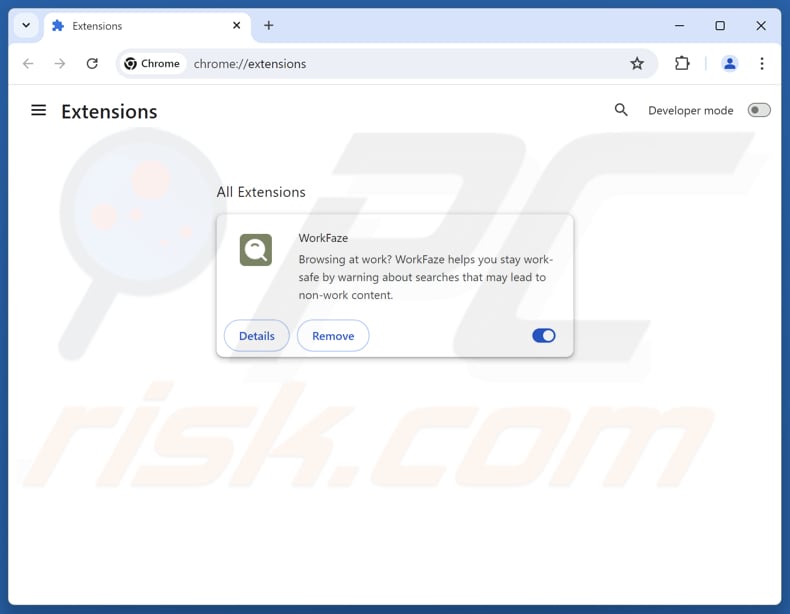 Entfernung von myworkfaze.com bezogenen Google Chrome Erweiterungen
