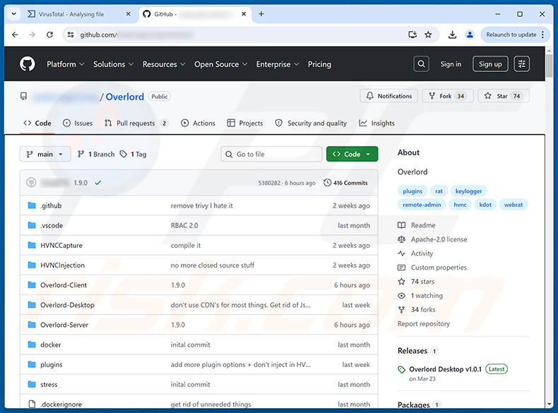 Overlord RAT auf GitHub