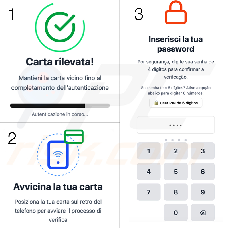NFCShare Banking-Trojaner gefälschter NFC-Kartenverifizierungsbildschirm - Italienische Variante für Italien