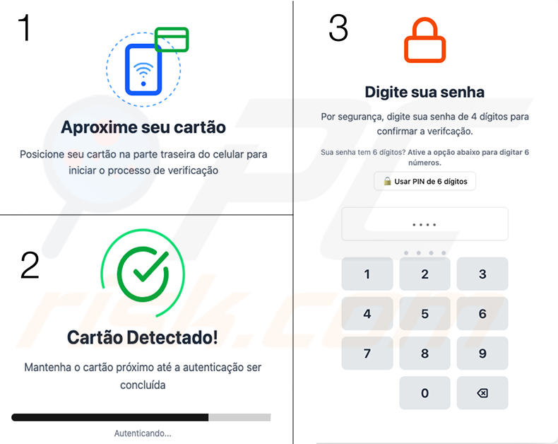 PhantomCard Banking-Trojaner gefälschter NFC-Kartenverifizierungsbildschirm - Portugiesische Variante für Brasilien