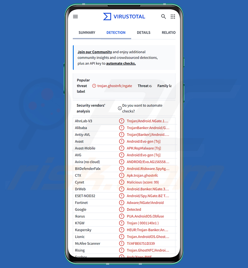 PhantomCard NFCShare Banking-Trojaner gefälschter NFC-Kartenverifizierungsbildschirm