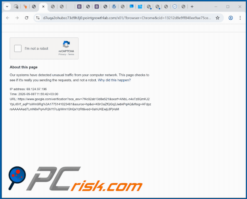 Erscheinungsbild der Website pointgrowthlab[.]com (GIF)