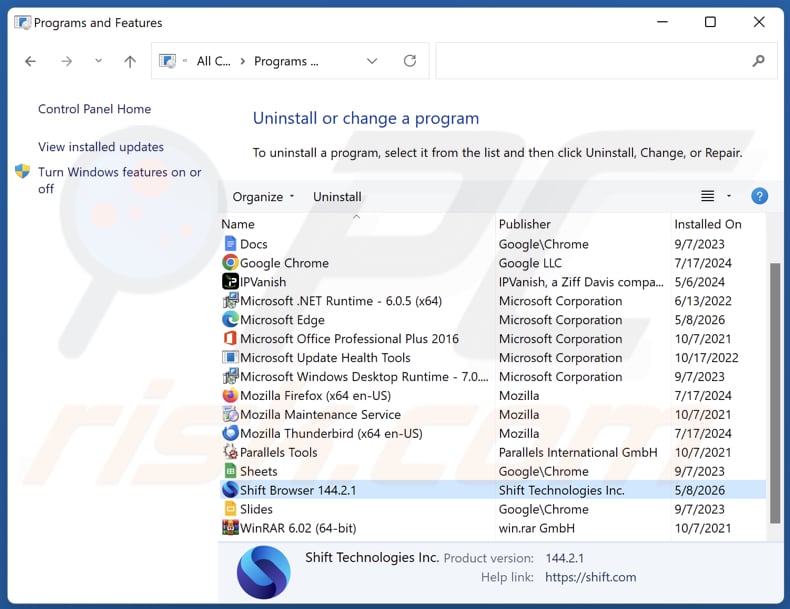 Shift Deinstallation über Systemsteuerung