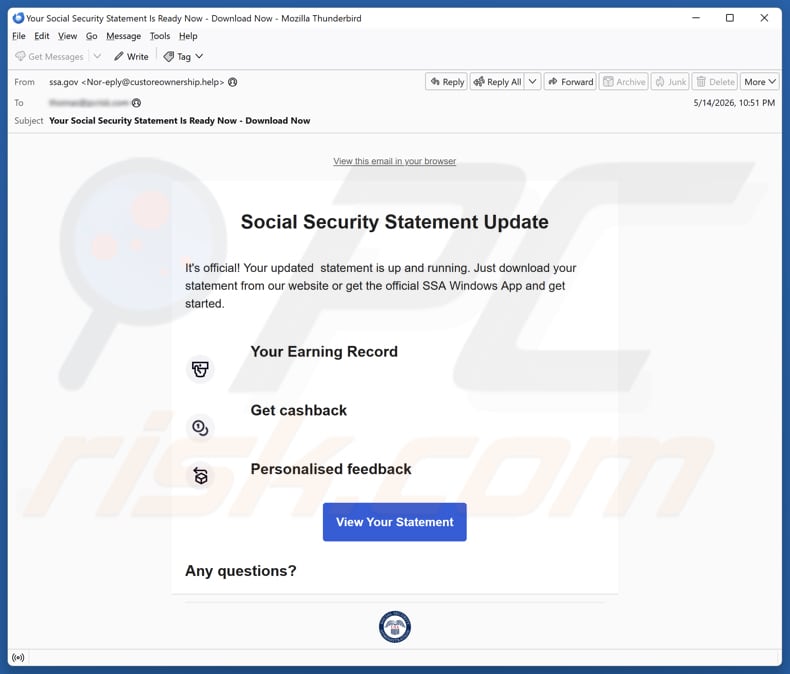 Social Security Statement Update E-Mail-Spam-Kampagne