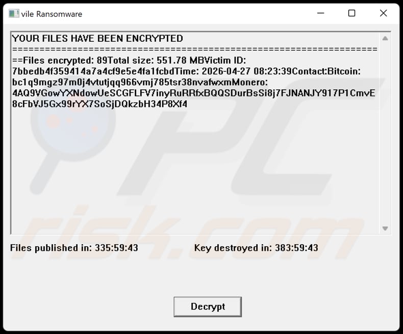 Vile Ransomware Pop-up-Nachricht