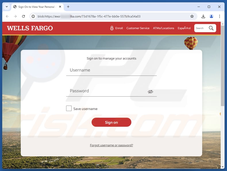 Wells Fargo - Unauthorized Charges E-Mail-Betrug gefälschte Website