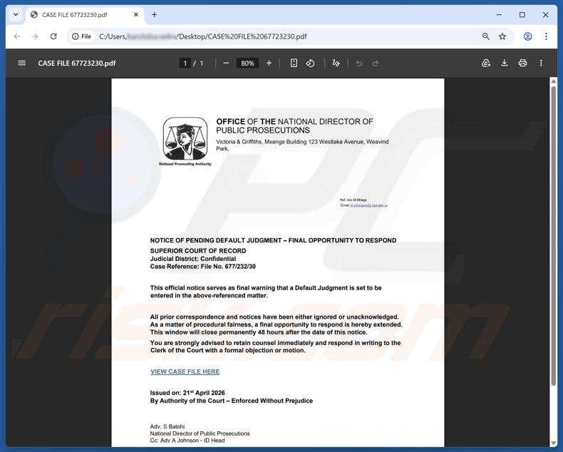 You Have Been Served With A Court Letter E-Mail-Betrug Anhang