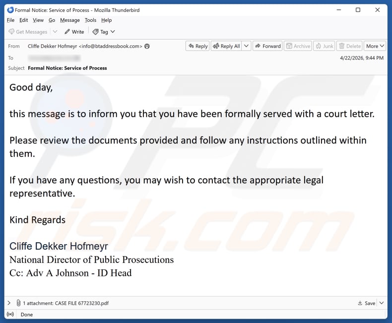 You Have Been Served With A Court Letter E-Mail-Betrug-Kampagne