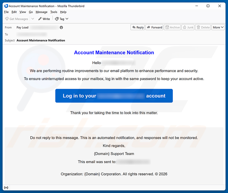 Spam-Kampagne mit der E-Mail Account Maintenance Notification