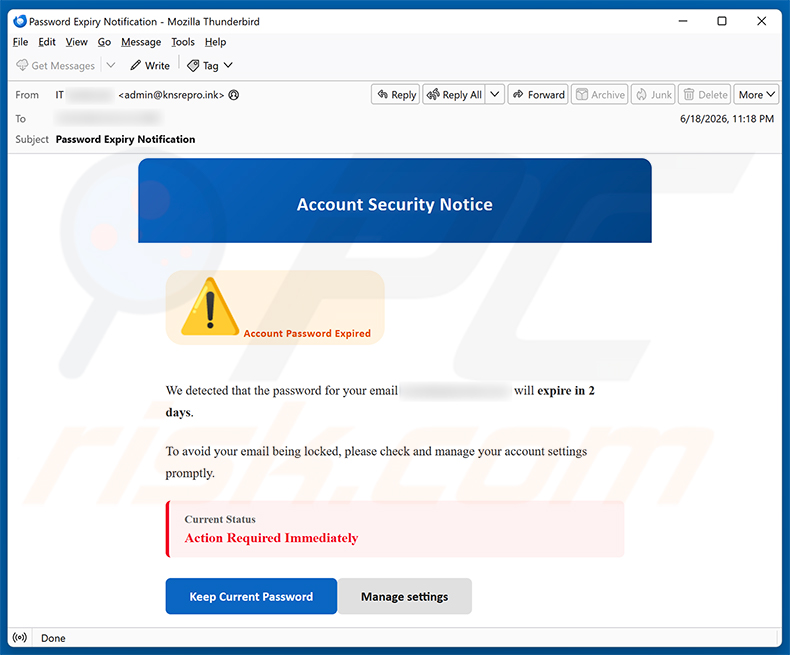 Account Security Notice E-Mail-Spam-Kampagne