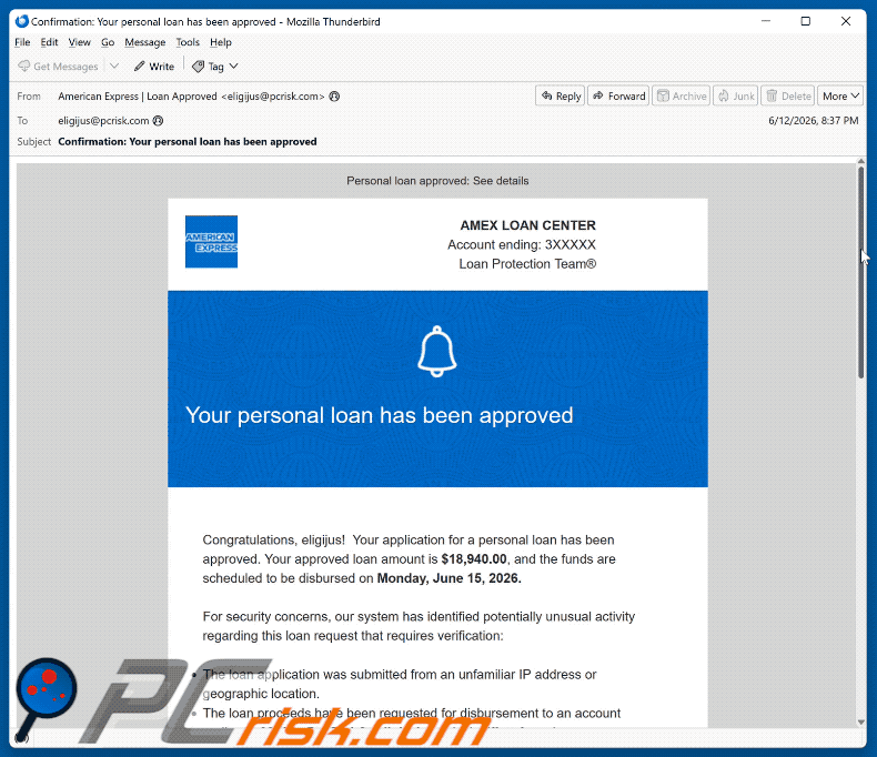 American Express - Personal Loan Approved E-Mail-Betrug (GIF)