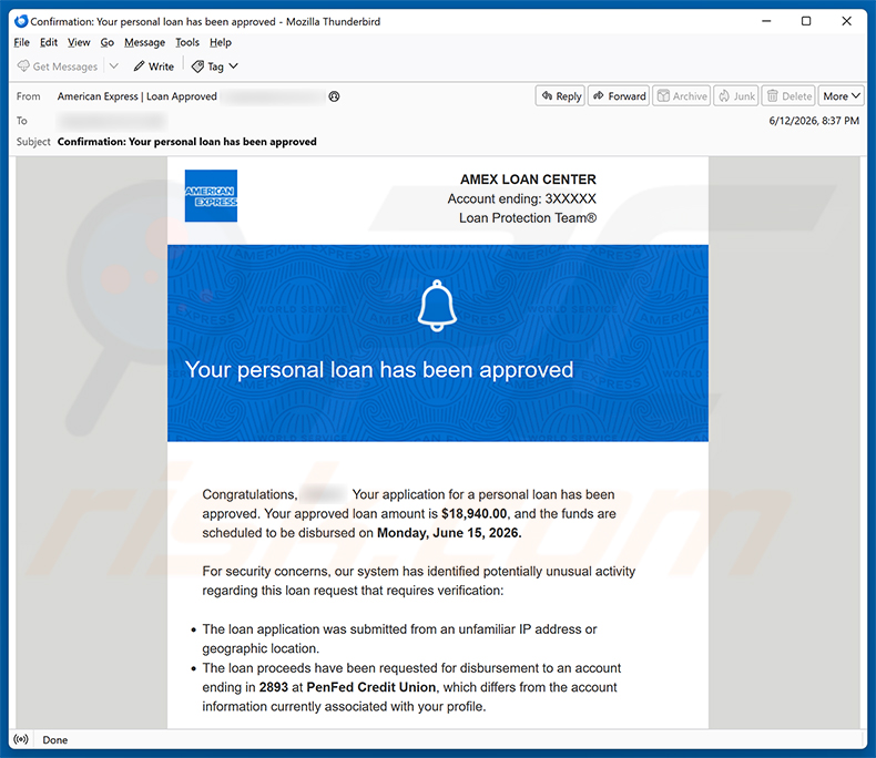 American Express - Personal Loan Approved E-Mail-Spam-Kampagne