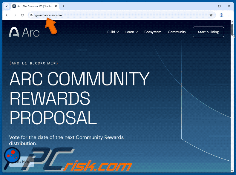 Erscheinungsbild von Arc Community Rewards Scam (GIF)