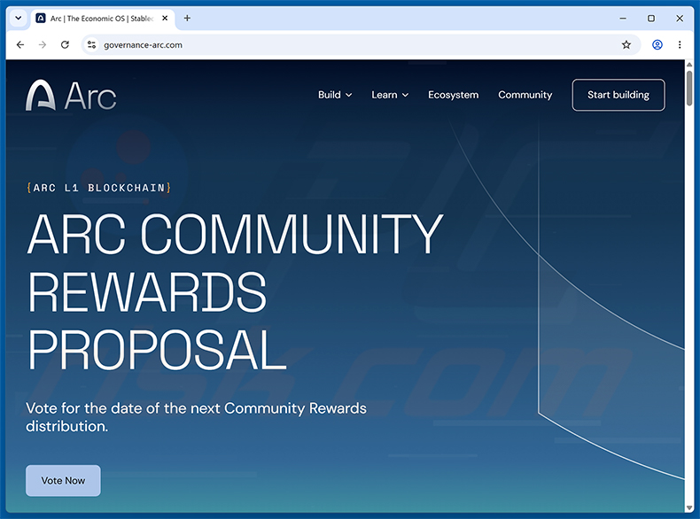 Arc Community Rewards Scam-Website (governance-arc[.]com)