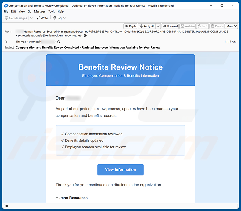 Benefits Review Notice E-Mail-Spam-Kampagne