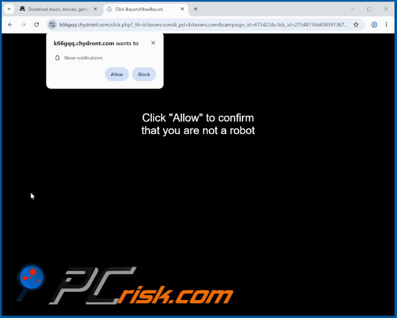 Erscheinungsbild der Website chydront[.]com (GIF)
