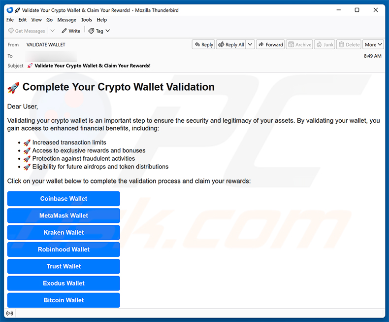 Crypto Wallet Validation E-Mail-Spam-Kampagne