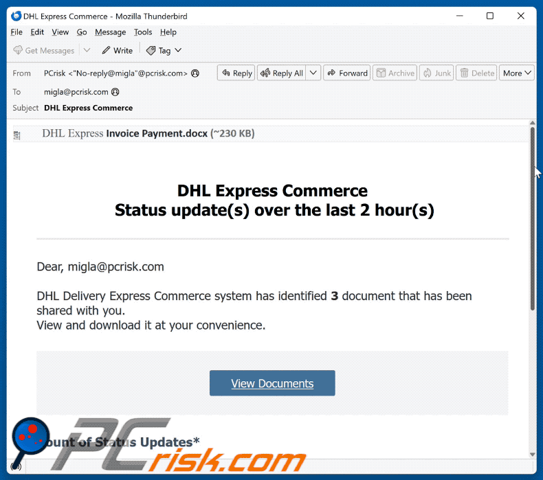DHL Express Commerce Status Update E-Mail-Betrug (GIF)