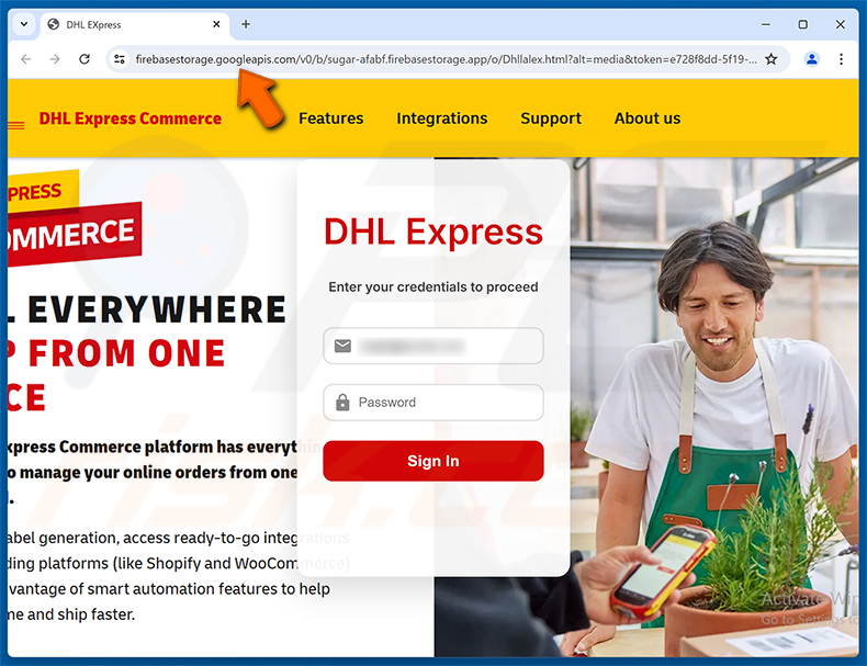 DHL Express Commerce Status Update Phishing-Seite