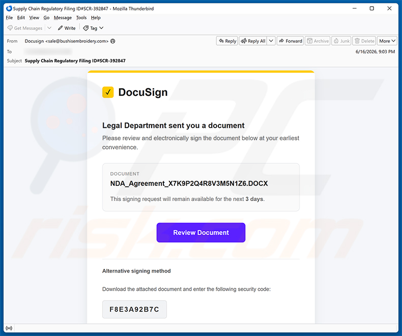 DocuSign - Legal Department Document E-Mail-Spam-Kampagne
