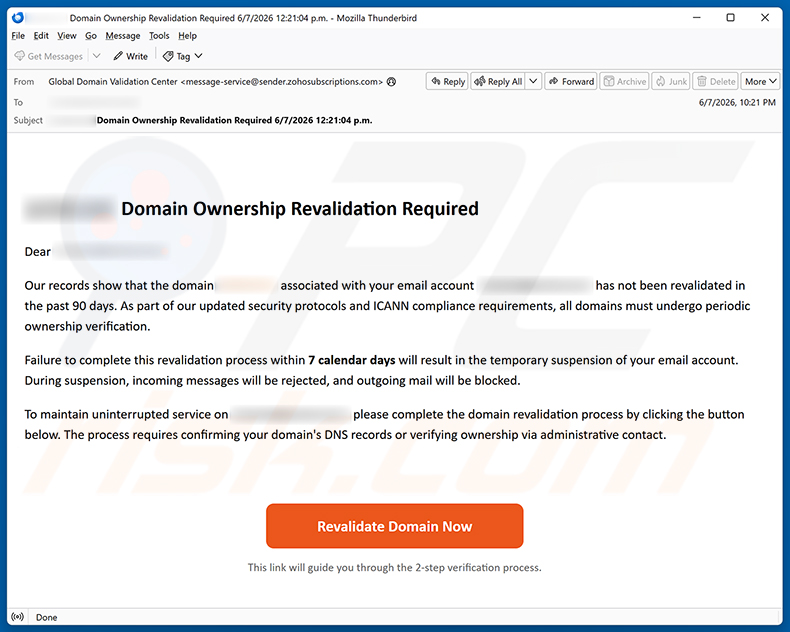 Domain Ownership Revalidation Required E-Mail-Spam-Kampagne