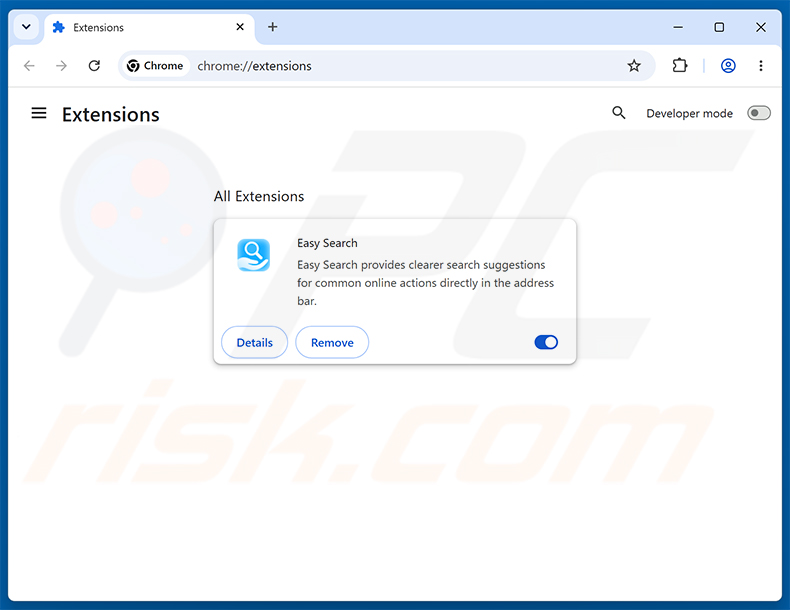 Entfernung von easysearching.net-bezogenen Google Chrome Erweiterungen