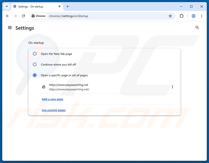 Entfernung von easysearching.net aus der Google Chrome Startseite