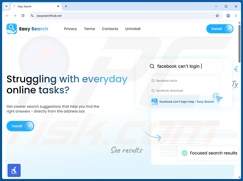 Webseite zur Bewerbung des Easy Search Browserentführers (Beispiel 1)