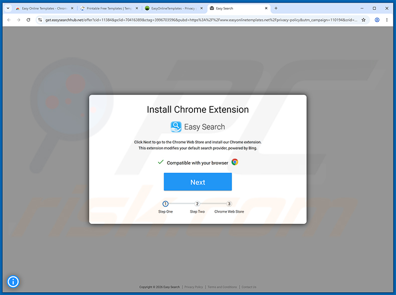 Webseite zur Bewerbung des Easy Search Browserentführers (Beispiel 2)