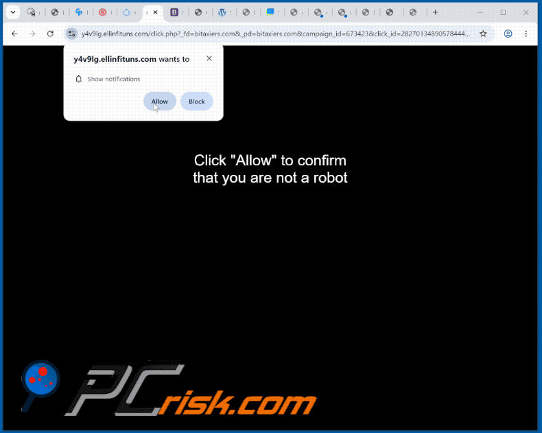 Erscheinungsbild der Website ellinfituns[.]com (GIF)