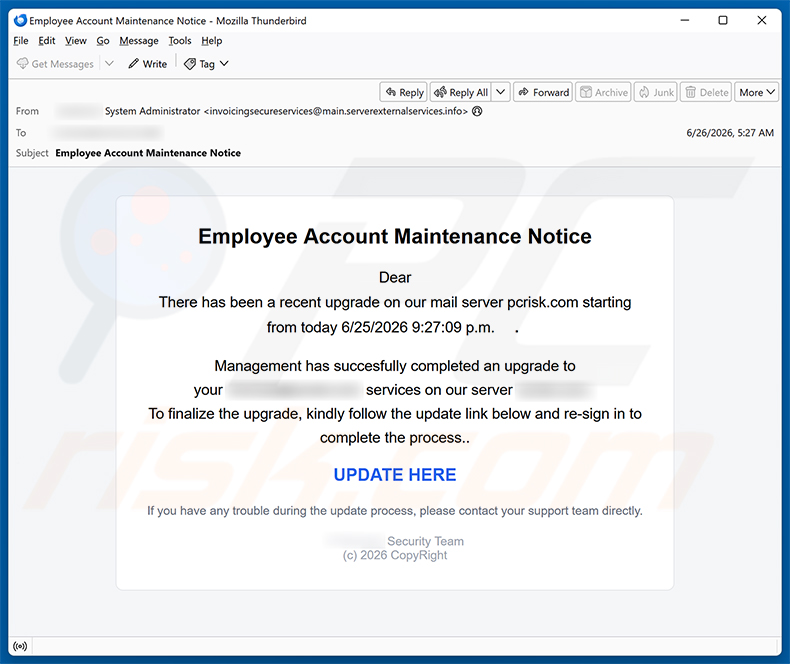 Spam-Kampagne der E-Mail Employee Account Maintenance Notice