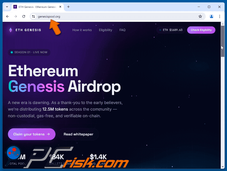 Erscheinungsbild des Ethereum Genesis Airdrop Betrug (GIF)