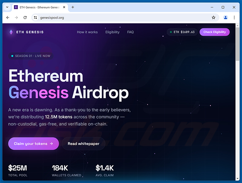 Ethereum Genesis Airdrop Betrug (genesispool[.]org)