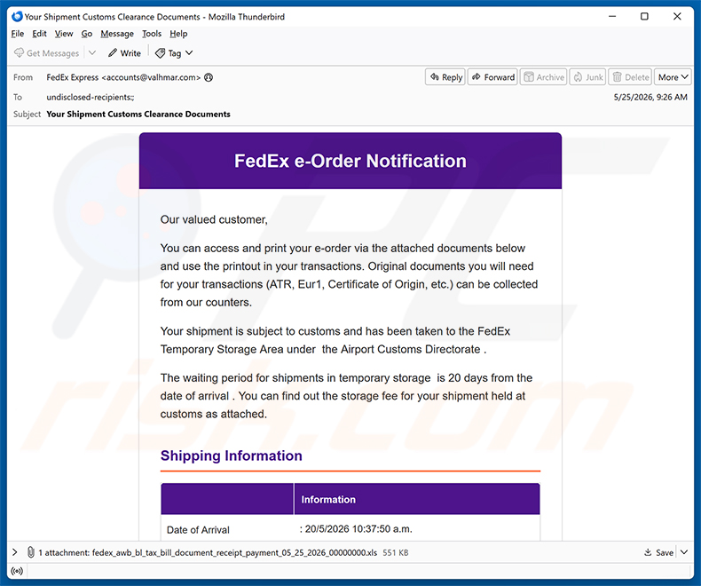 FedEx e-Order Notification E-Mail-Spam-Kampagne