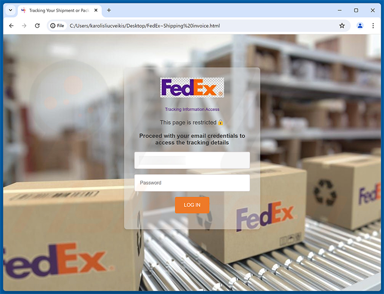 FedEx Shipping Labels/Documents In PDF Format E-Mail-Betrug Phishing-Seite