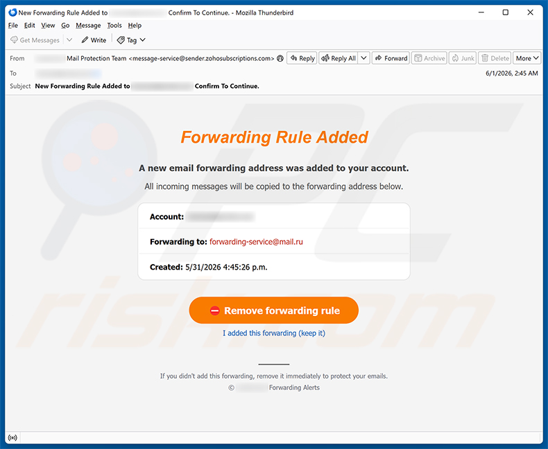 Forwarding Rule Added E-Mail-Spam-Kampagne