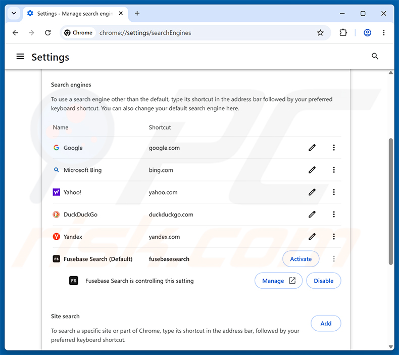 Entfernen von Fusebase Search (s.fusebase-search.com) aus der Google-Chrome-Standardsuchmaschine