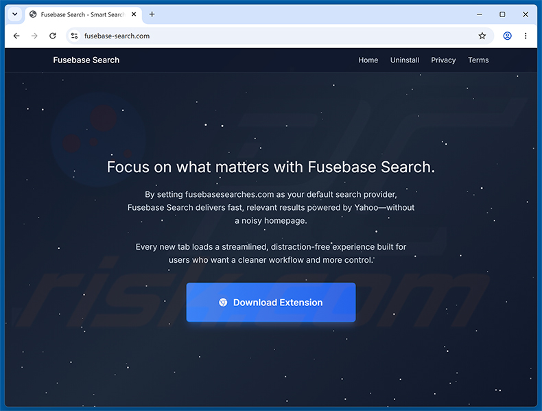 Die offizielle Werbeseite des Fusebase Search (s.fusebase-search.com) Browserentführers