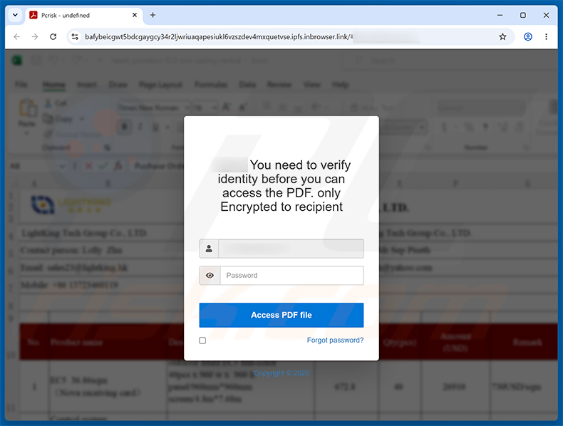 LinkedIn Purchase Inquiry E-Mail-Betrug Phishing-Seite