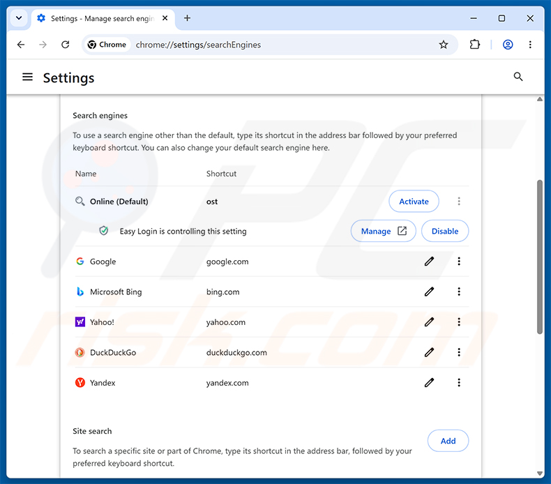 Entfernen von Easy Login (loginonlineapp.com) aus der Google Chrome Standardsuchmaschine