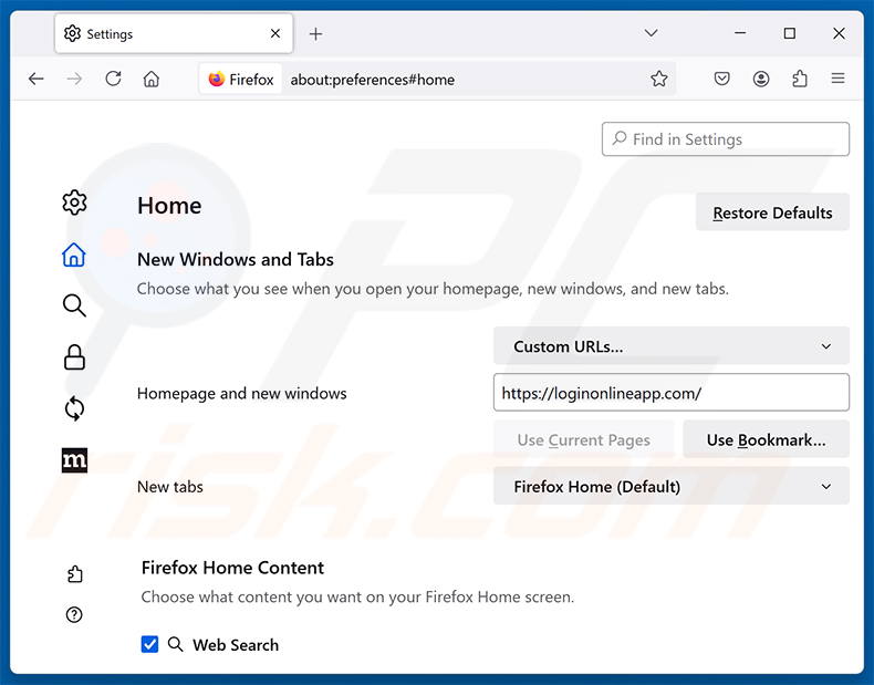 Entfernen von Easy Login (loginonlineapp.com) aus der Mozilla Firefox Startseite
