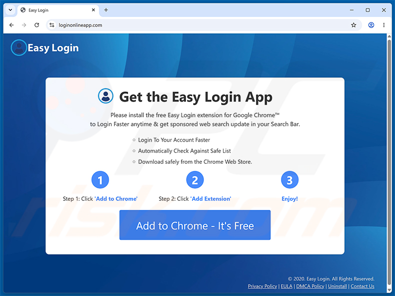 Website, die zur Bewerbung des Easy Login Browserentführers verwendet wird