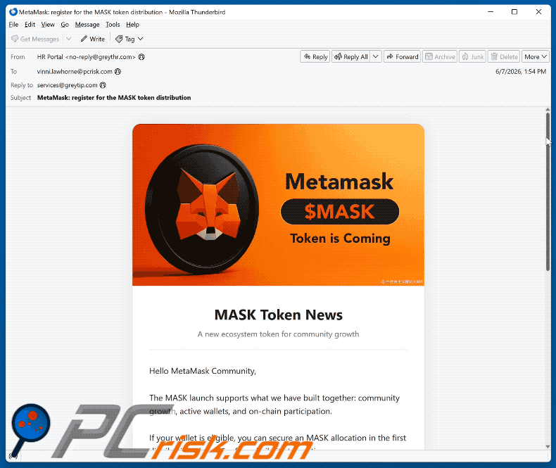 MetaMask ($MASK) Token Allocation Betrugs-E-Mail (GIF)