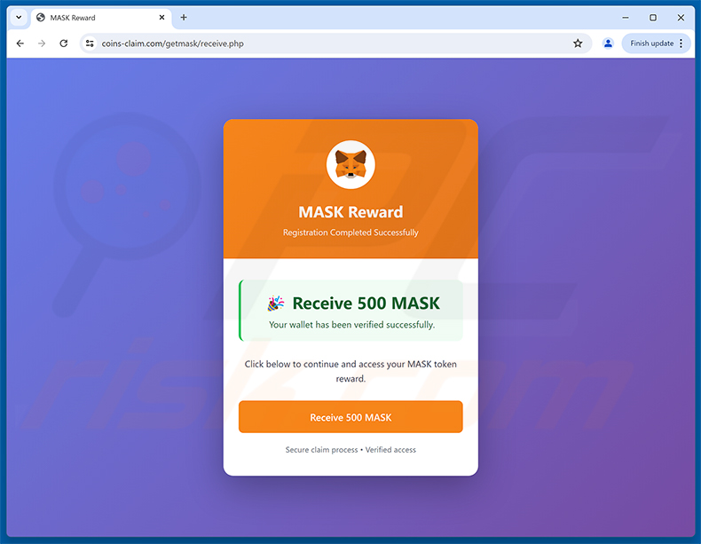 MetaMask ($MASK) Token Allocation Phishing-Seite (Stufe 2 - MASK Reward-Seite)