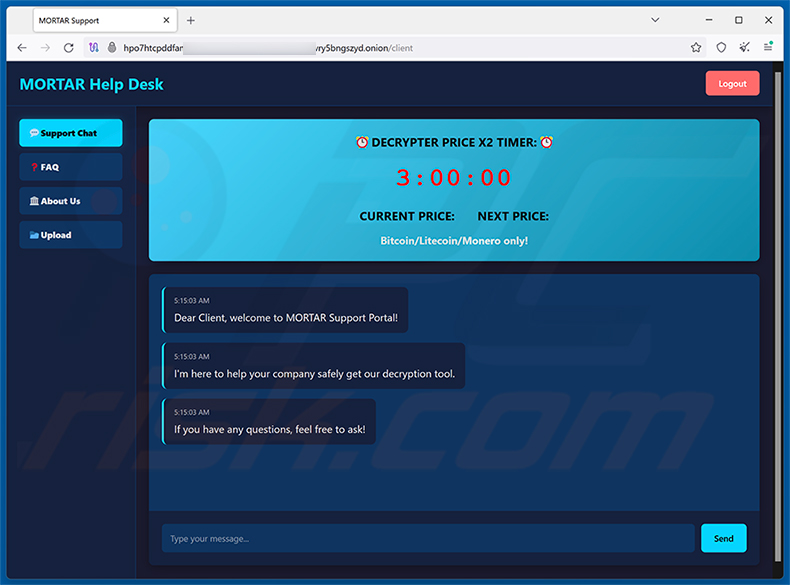 Support von MORTAR Ransomware im Tor-Netzwerk