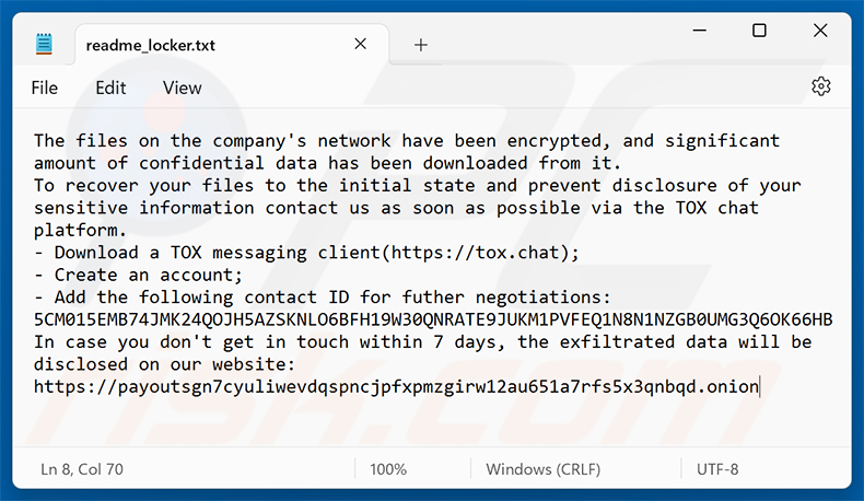 Payouts Kings-Ransomware-Lösegeldforderung (readme_locker.txt)