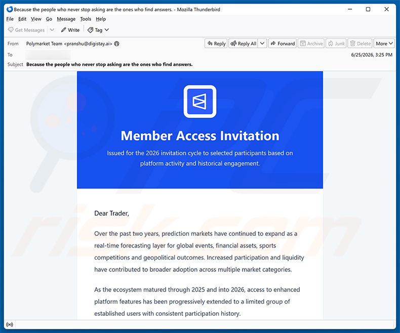 Polymarket Member Access Invitation E-Mail-Spam-Kampagne